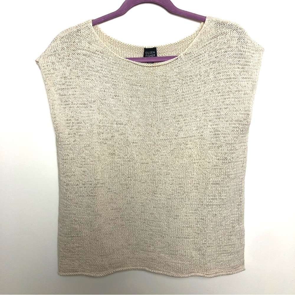 SOLD Eileen Fisher Cap Sleeve Sweater Cotton Off-White Large